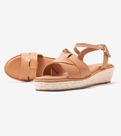Double-Band Slide Wedges Ankle Strap - Dark Beige