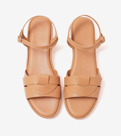 Double-Band Slide Wedges Ankle Strap - Dark Beige