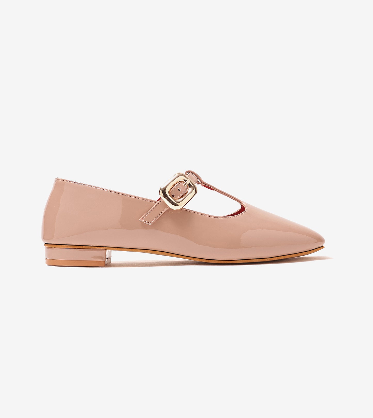 Classic Buckled Strap Mary Jane Flats - Nude