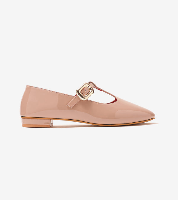Classic Buckled Strap Mary Jane Flats - Nude