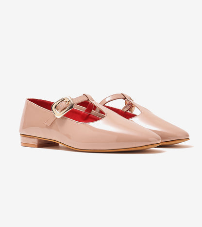 Classic Buckled Strap Mary Jane Flats - Nude