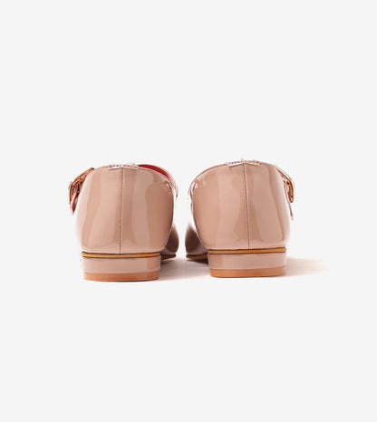 Classic Buckled Strap Mary Jane Flats - Nude