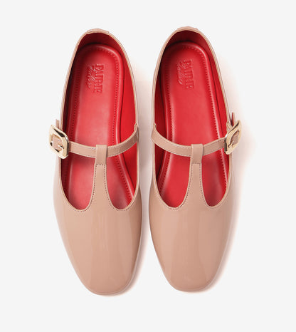 Classic Buckled Strap Mary Jane Flats - Nude
