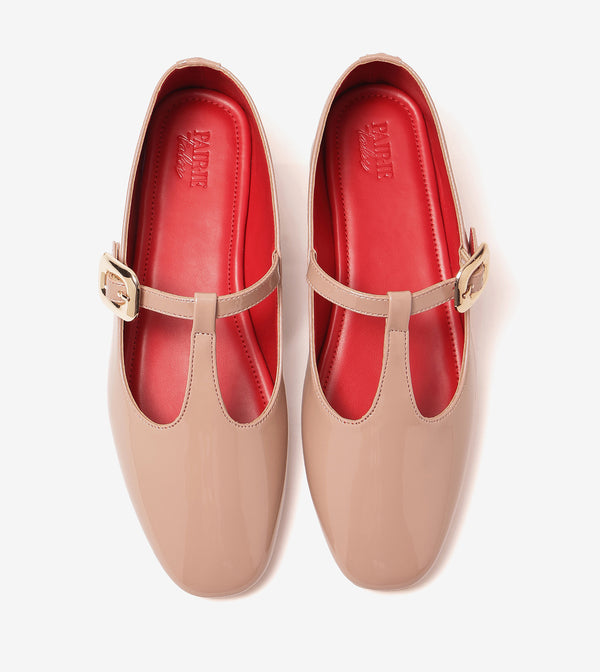 Classic Buckled Strap Mary Jane Flats - Nude