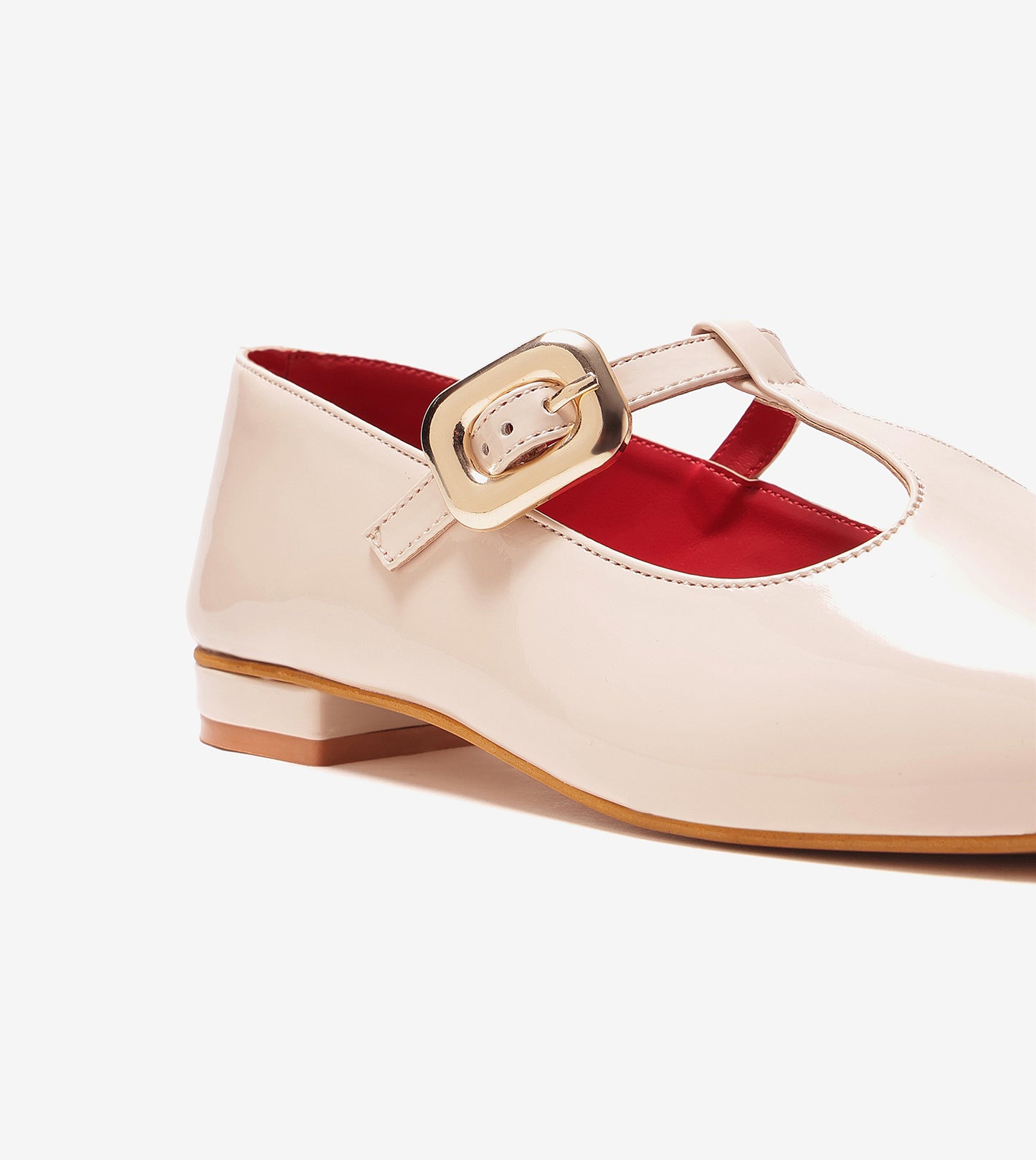 Classic Buckled Strap Mary Jane Flats - Cream