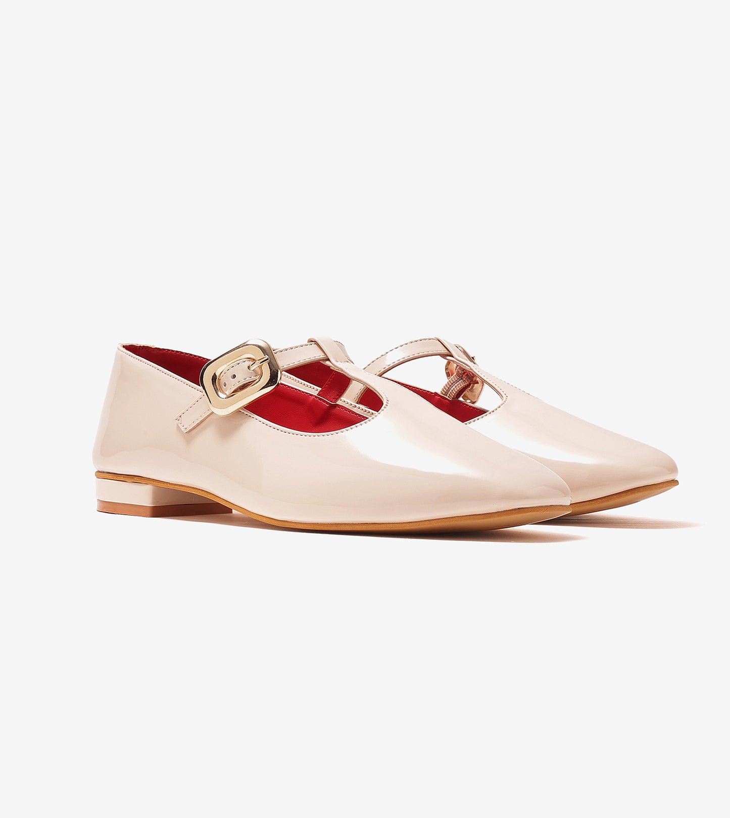 Classic Buckled Strap Mary Jane Flats - Cream