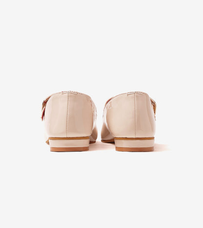 Classic Buckled Strap Mary Jane Flats - Cream