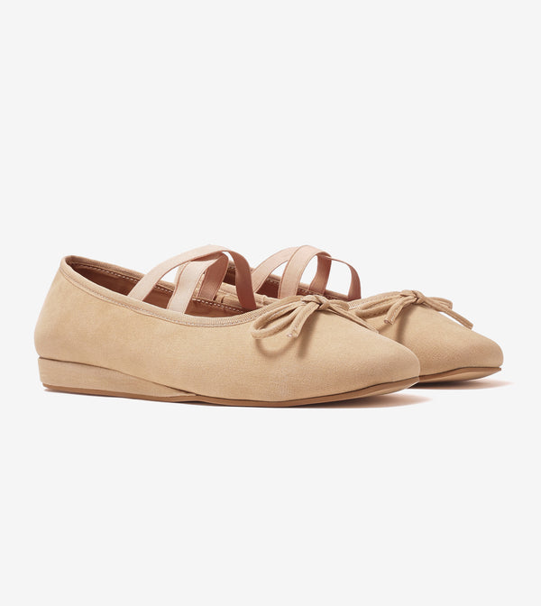 Velvet Mary Janes - Beige