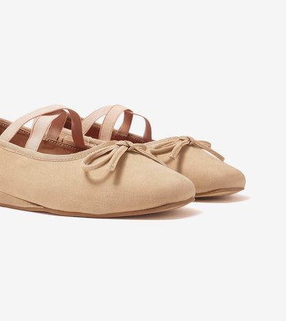 Velvet Mary Janes - Beige