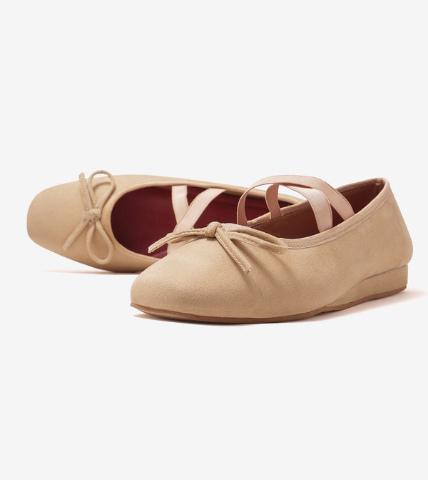 Velvet Mary Janes - Beige