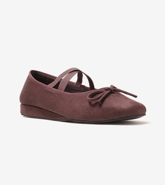 Velvet Mary Jane Flats - Brown