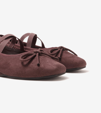 Velvet Mary Jane Flats - Brown