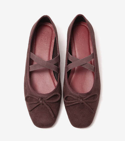 Velvet Mary Jane Flats - Brown