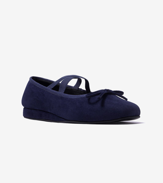Velvet Mary Jane Flats - Navy Blue