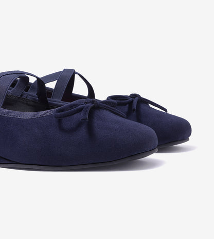 Velvet Mary Jane Flats - Navy Blue