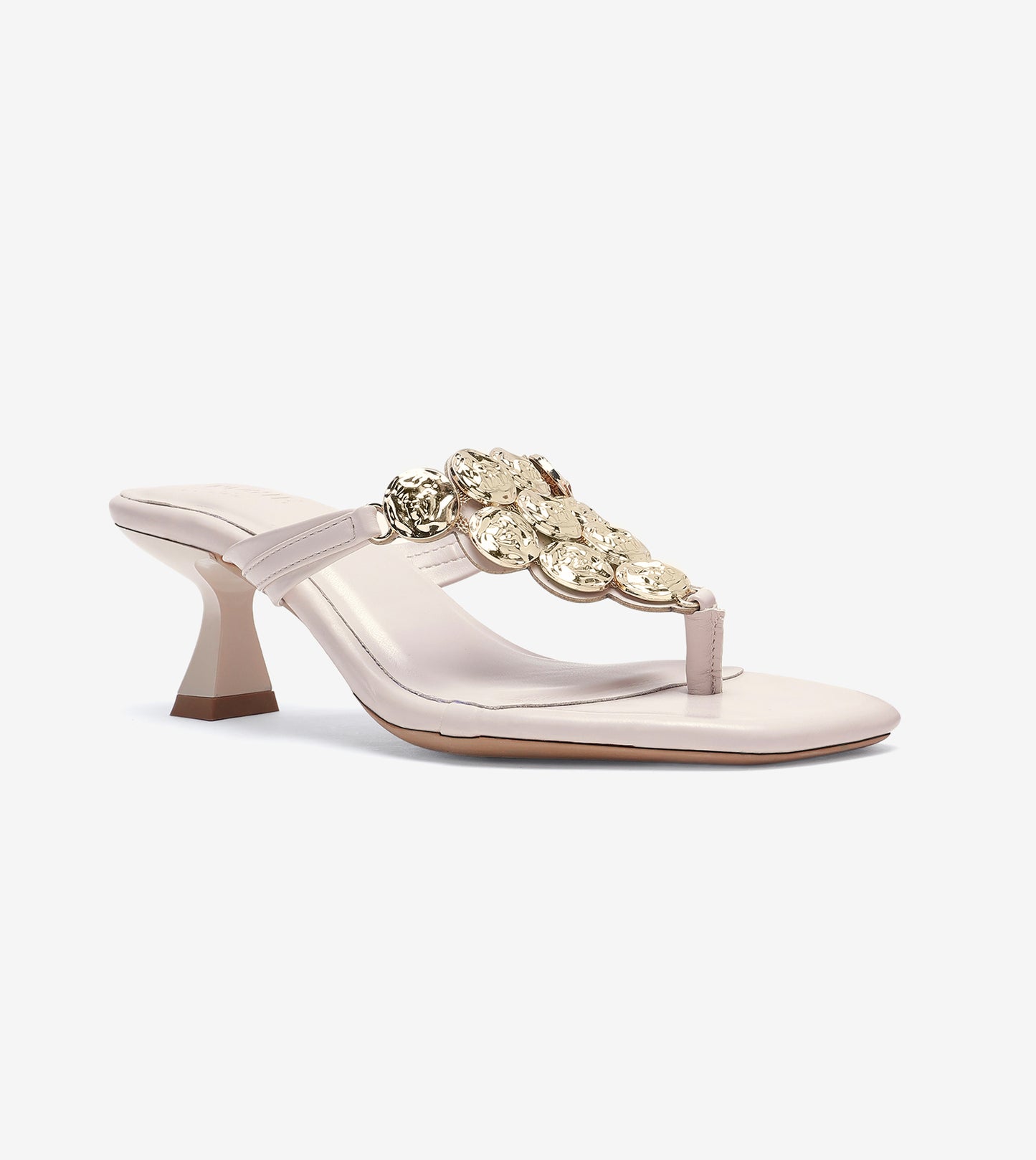 Embellished T-Strap Statement Heels - Cream