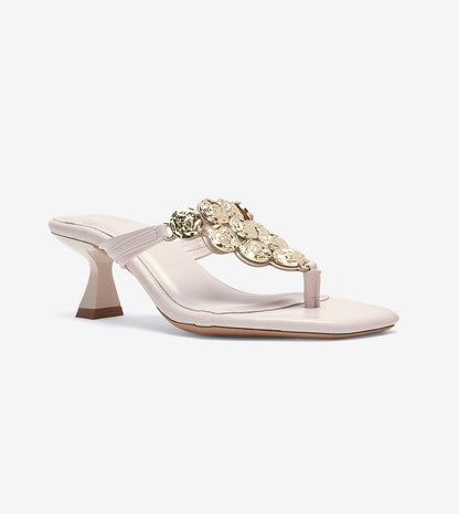 Embellished T-Strap Statement Heels - Cream