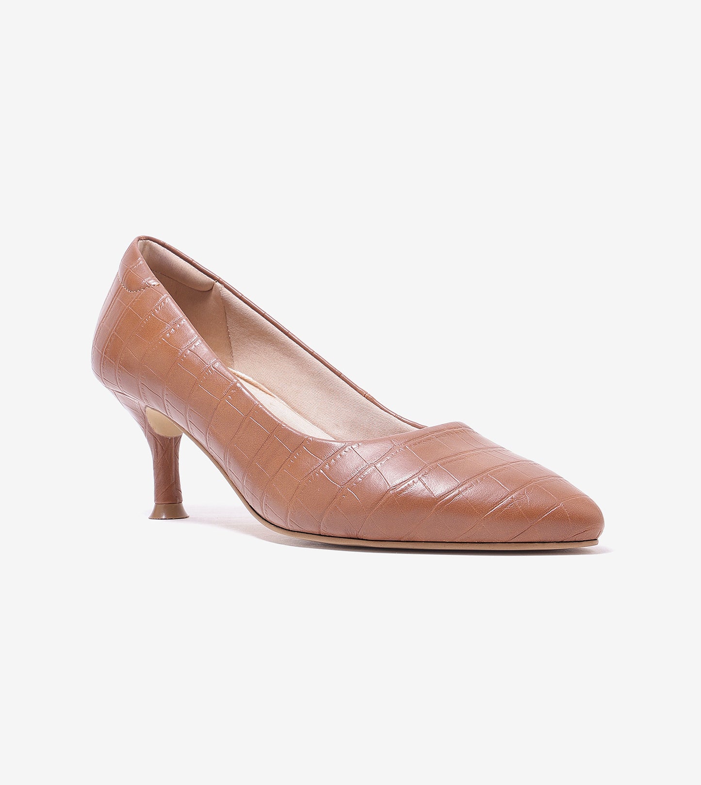 Textured Pointed Toe Pumps - Tan