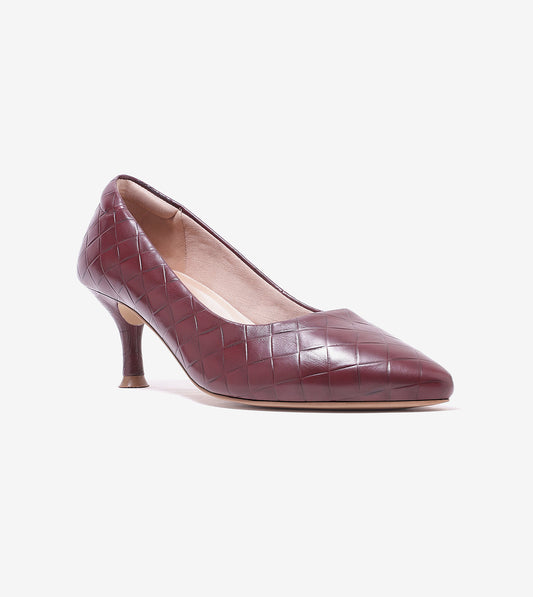 Textured Pointed Toe Pumps - Wine