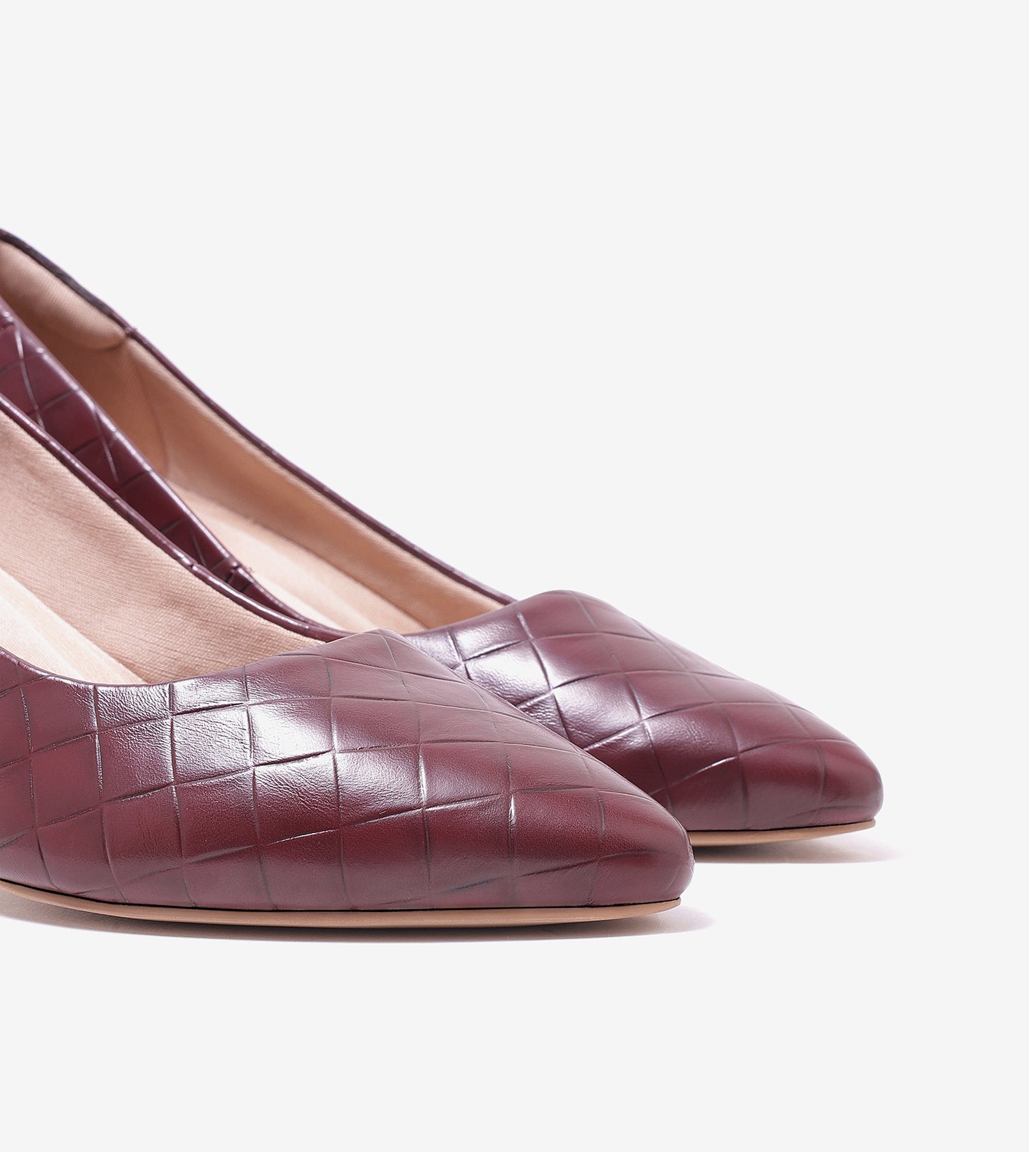 Textured Pointed Toe Pumps - Wine