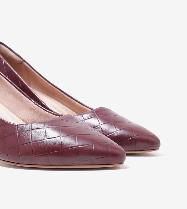 Textured Pointed Toe Pumps - Wine