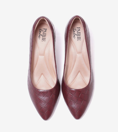 Textured Pointed Toe Pumps - Wine