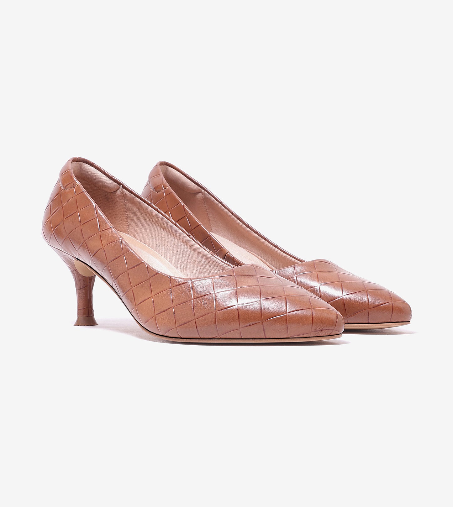 Textured Pointed Toe Pumps - Camel