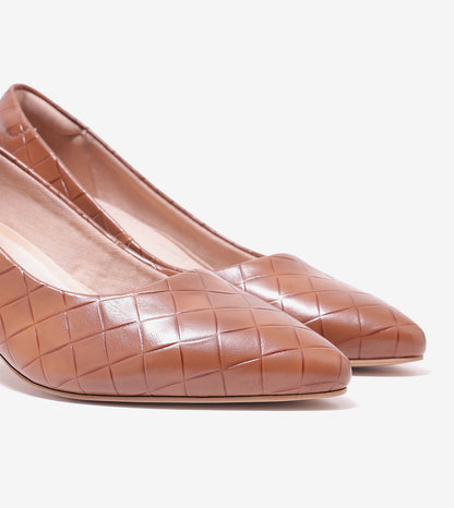 Textured Pointed Toe Pumps - Camel