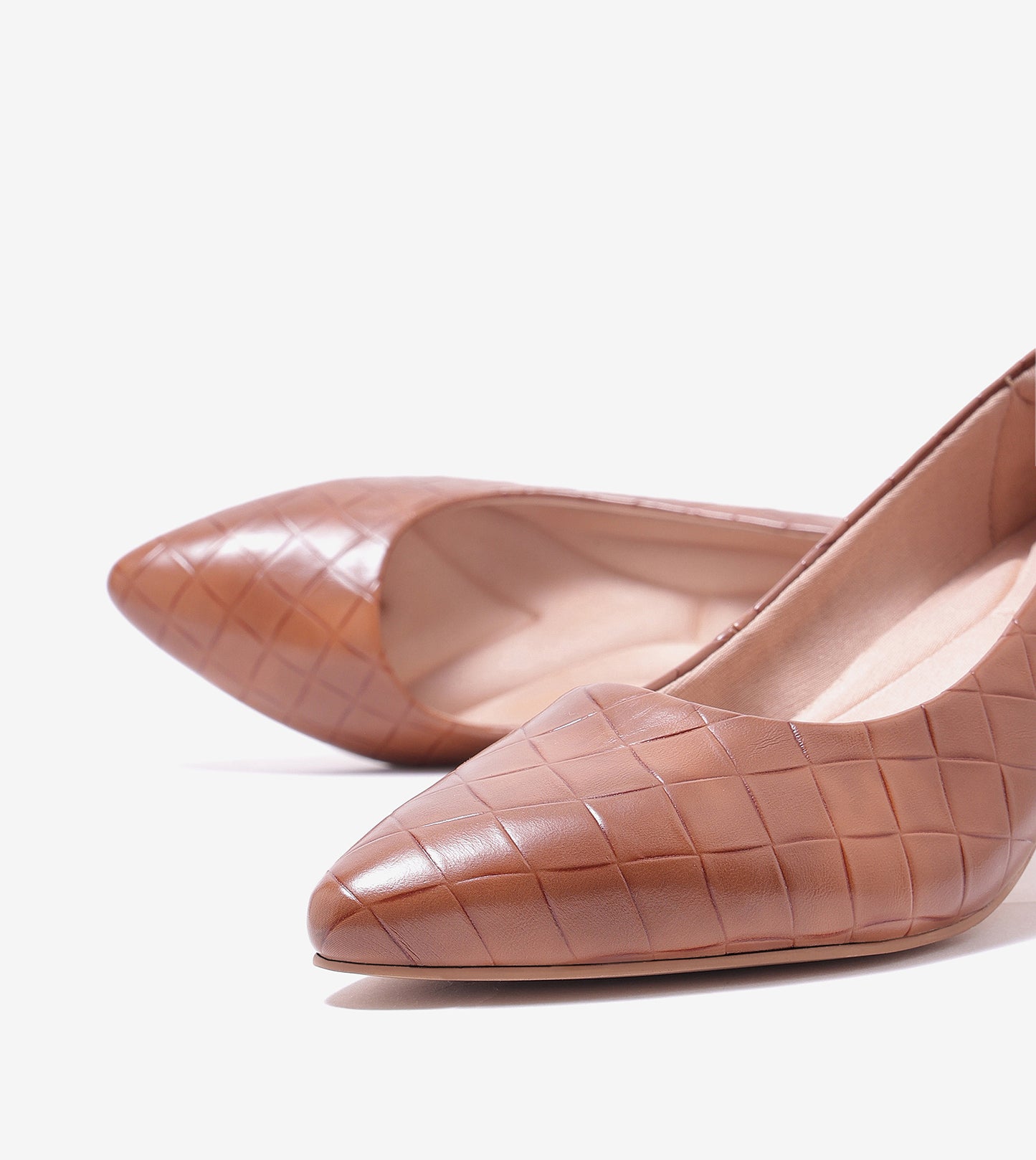Textured Pointed Toe Pumps - Camel