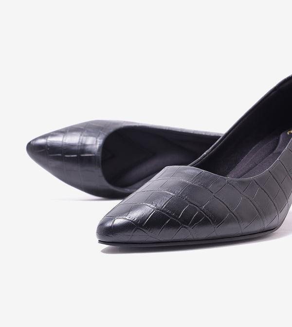 Textured Pointed Toe Pumps - Black