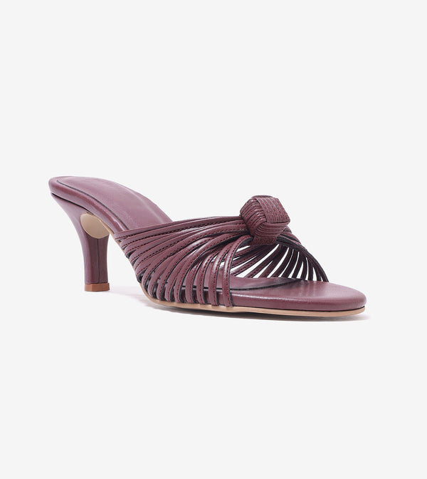 Knotted Stiletto Mules - Maroon