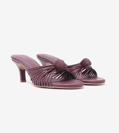 Knotted Stiletto Mules - Maroon