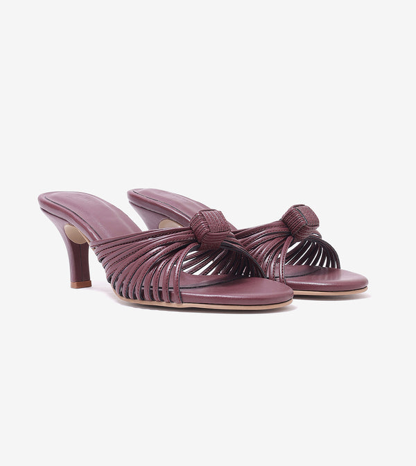 Knotted Stiletto Mules - Maroon