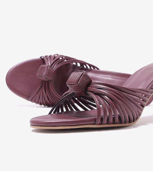 Knotted Stiletto Mules - Maroon
