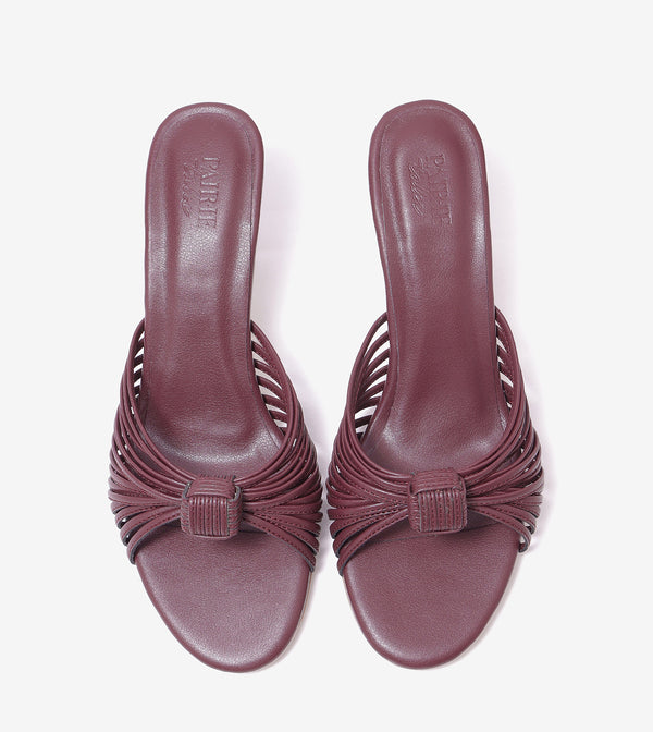 Knotted Stiletto Mules - Maroon