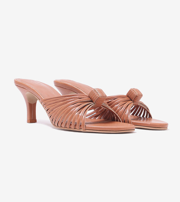 Knotted Stiletto Mules - Tan