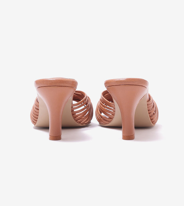 Knotted Stiletto Mules - Tan