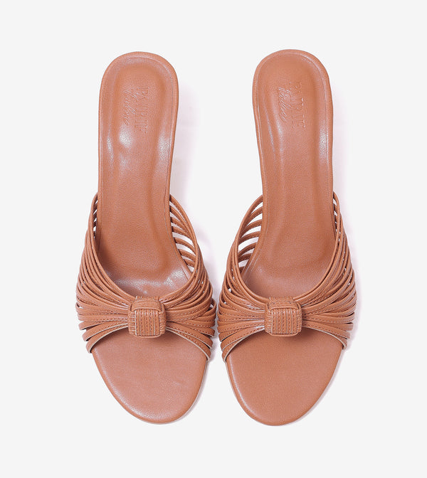 Knotted Stiletto Mules - Tan