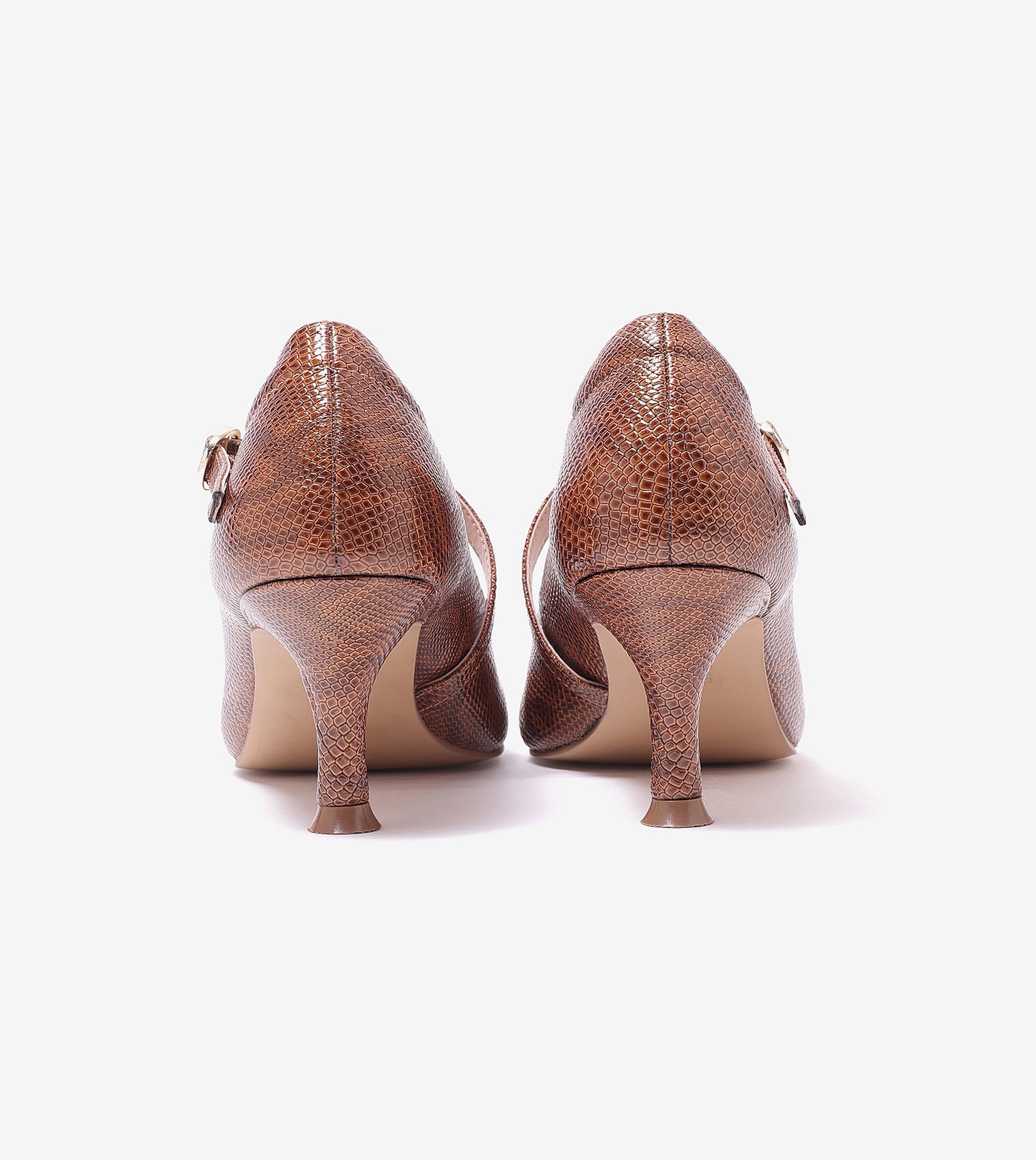 Textured Pointed-Toe Mary Jane Pumps - Brown