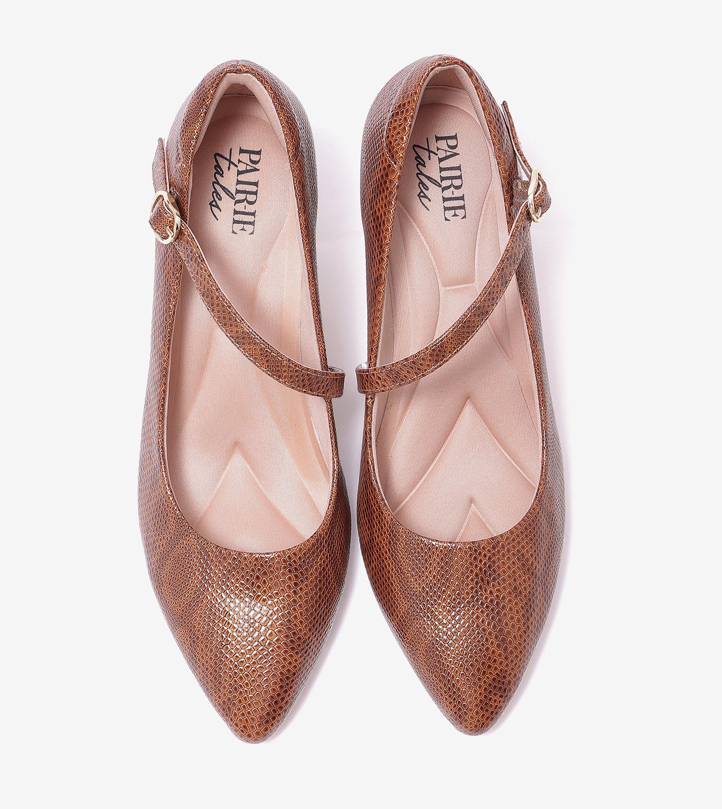 Textured Pointed-Toe Mary Jane Pumps - Brown