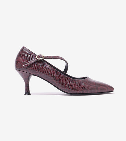 Textured Pointed-Toe Mary Jane Pumps - Mauve