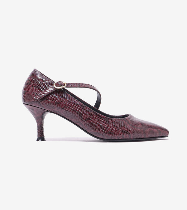Textured Pointed-Toe Mary Jane Pumps - Mauve