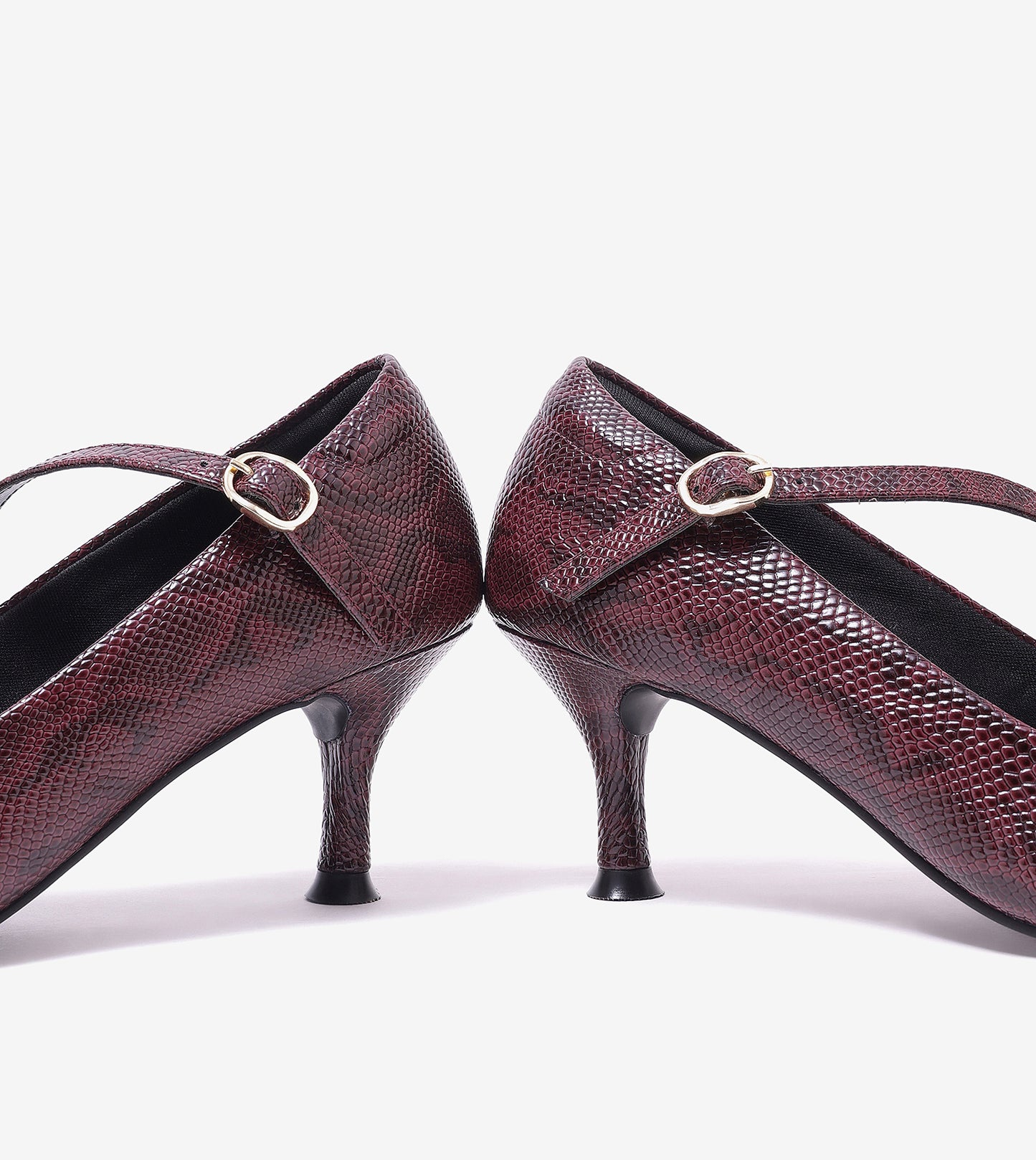 Textured Pointed-Toe Mary Jane Pumps - Mauve