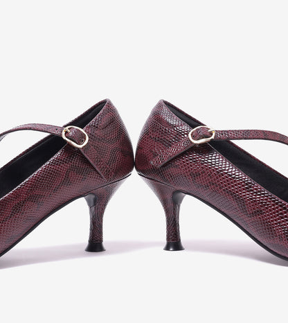 Textured Pointed-Toe Mary Jane Pumps - Mauve