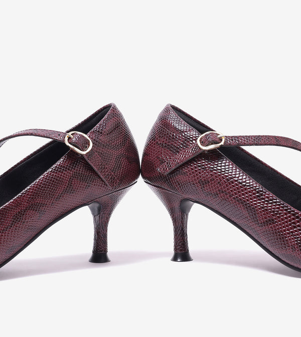 Textured Pointed-Toe Mary Jane Pumps - Mauve