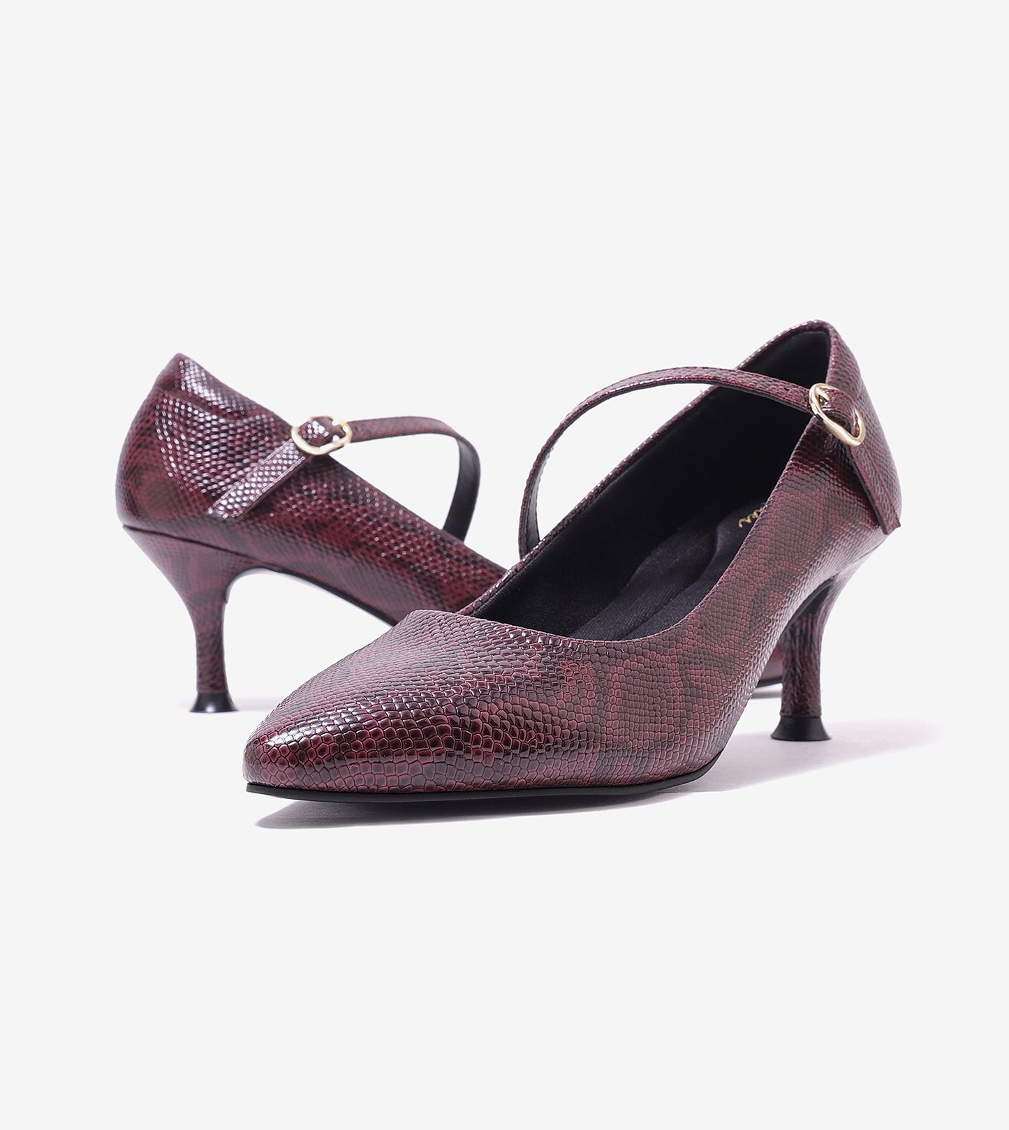 Textured Pointed-Toe Mary Jane Pumps - Mauve