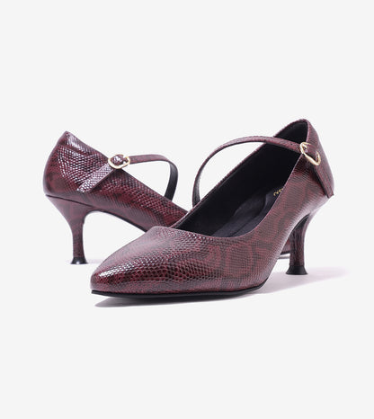 Textured Pointed-Toe Mary Jane Pumps - Mauve