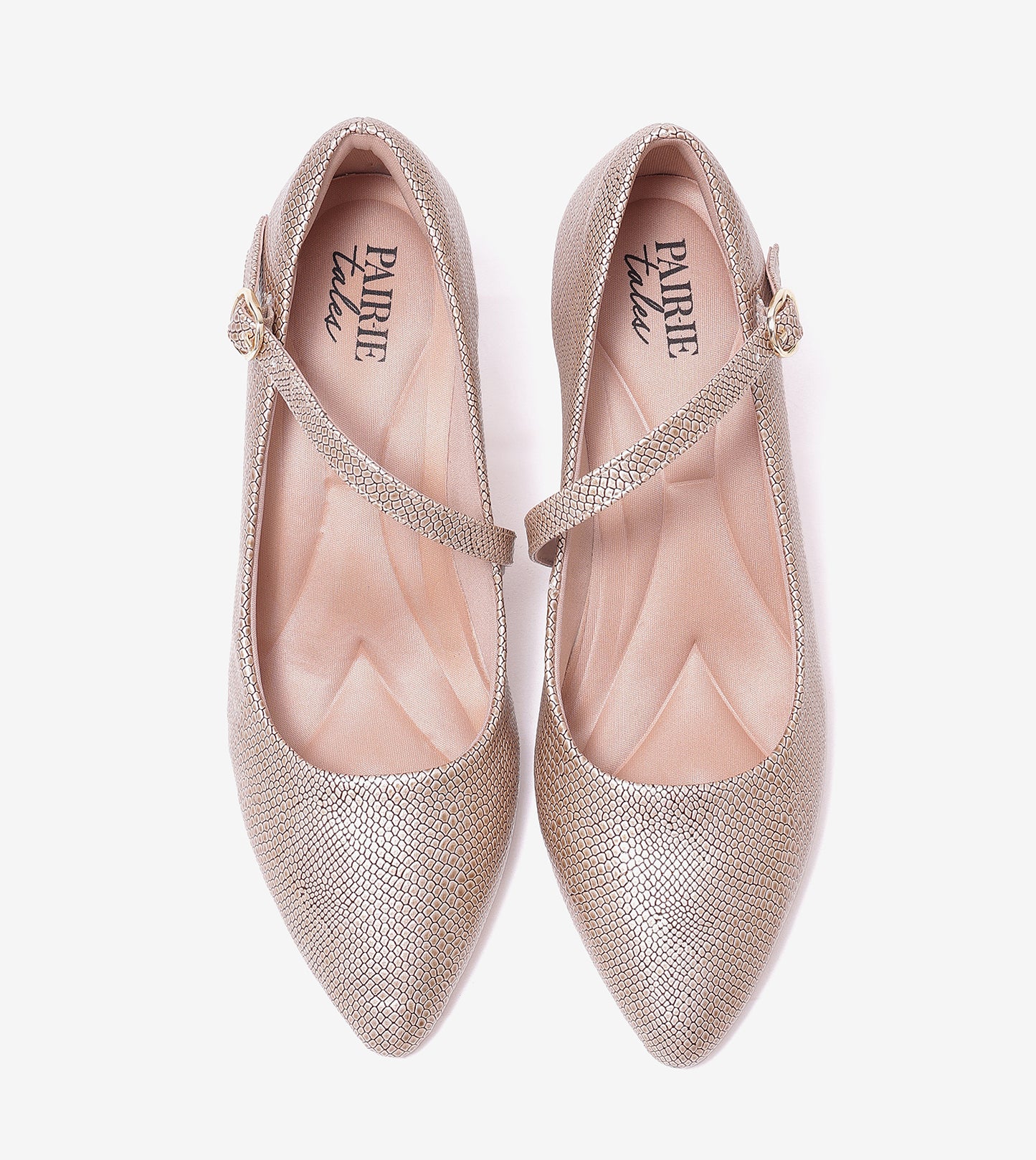 Textured Pointed-Toe Mary Jane Pumps - Golden