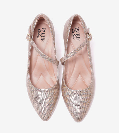 Textured Pointed-Toe Mary Jane Pumps - Golden