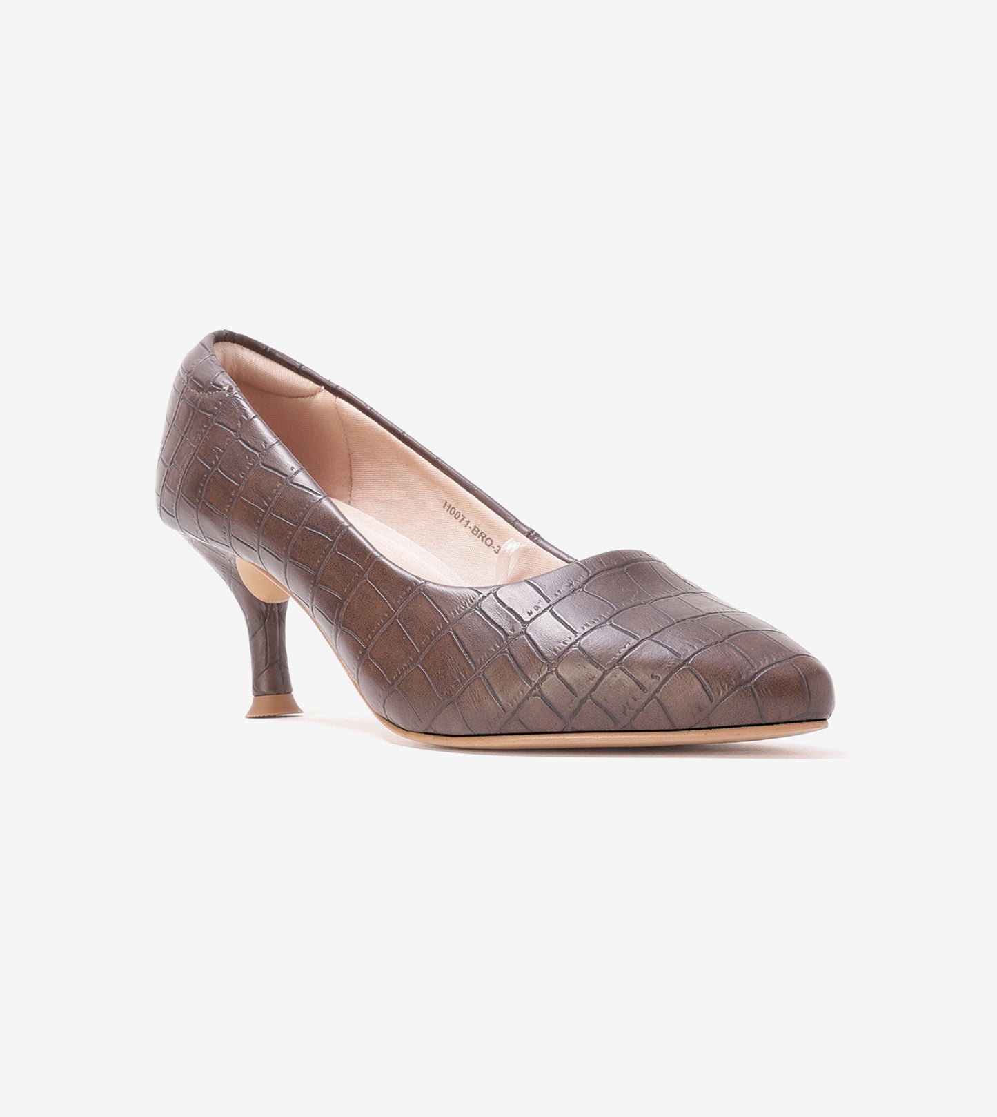 Textured Pointed Toe Pumps - Brown